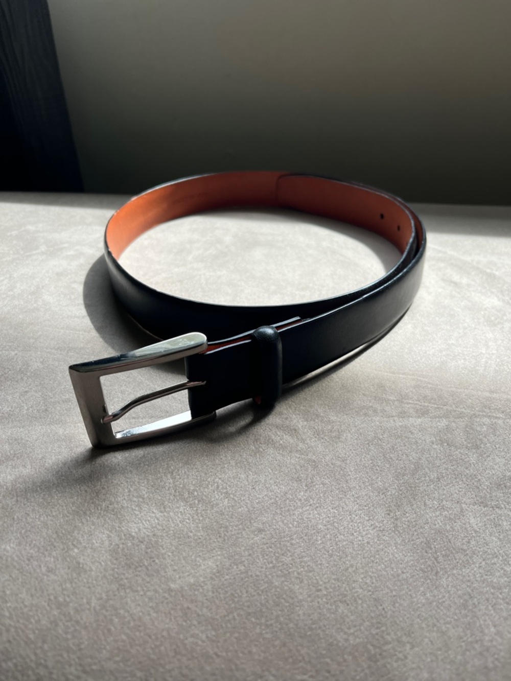Trafalgar Black Leather Belt with Tan Interior
